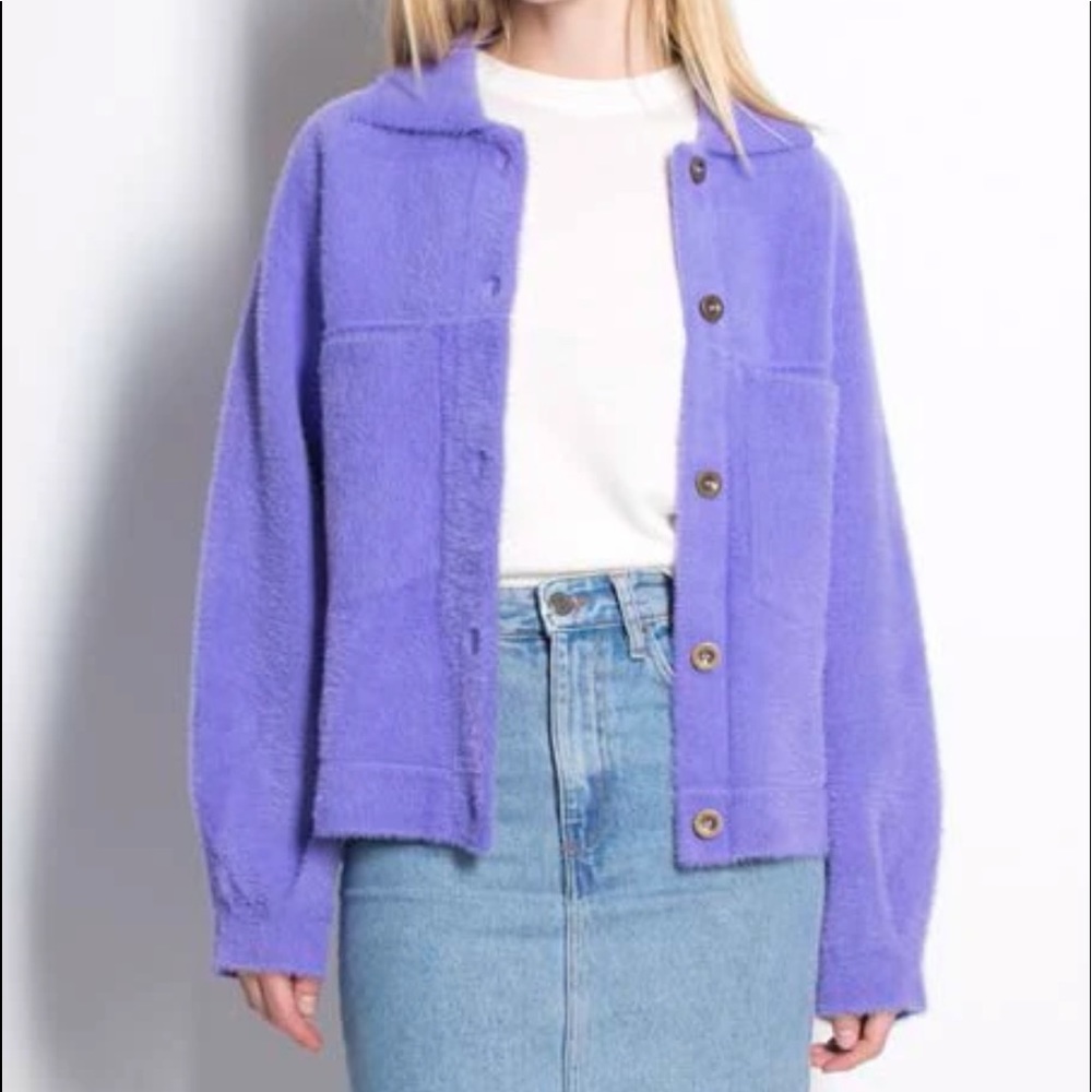 SIX CRISP DAYS lavender plush fuzzy sweater jacket